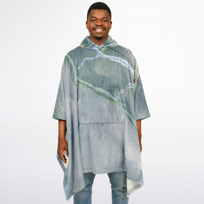 Oak Mountain, New York Ski Resort Map Flannel Blanket Poncho