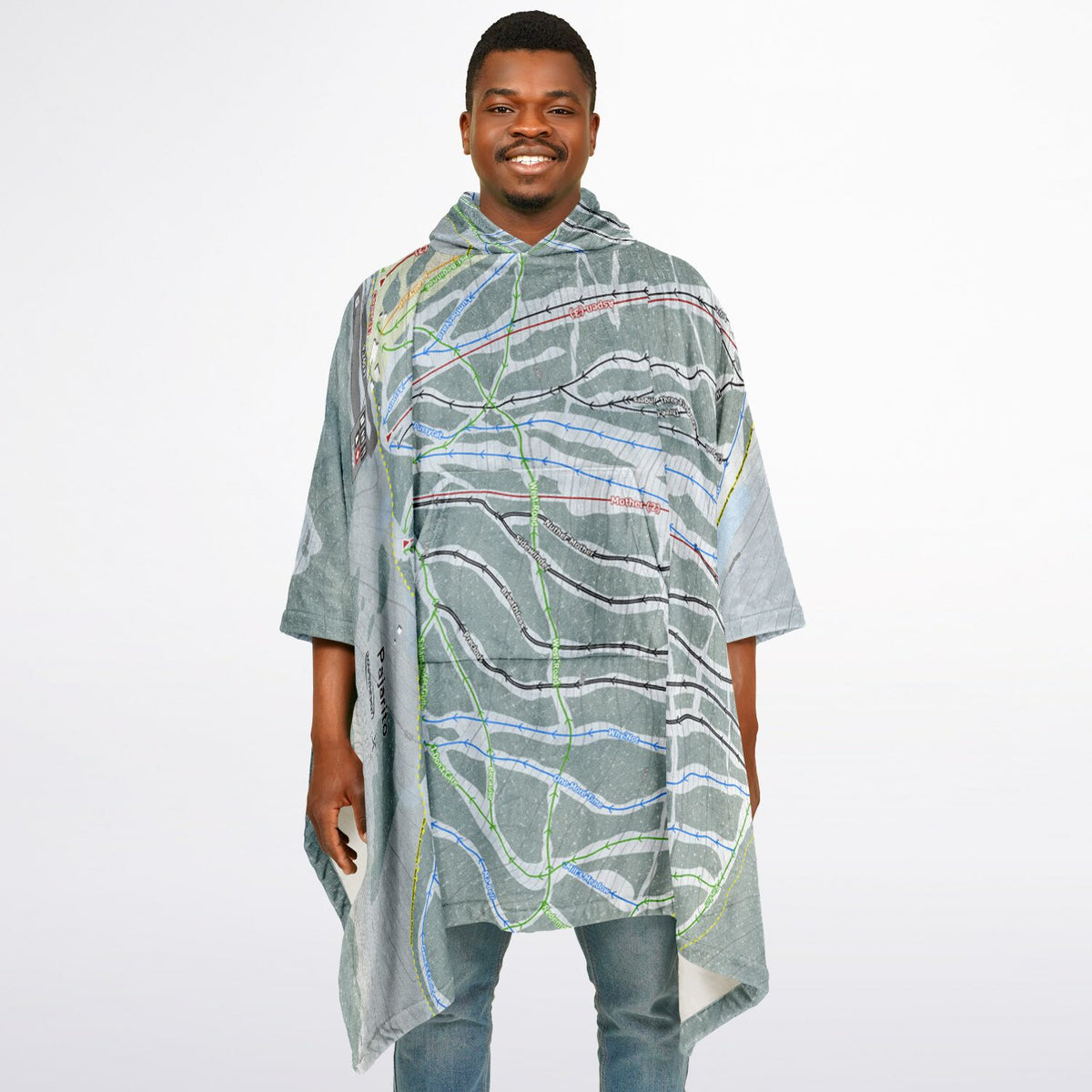 Pajarito Mountain, New Mexico Ski Resort Map Flannel Blanket Poncho