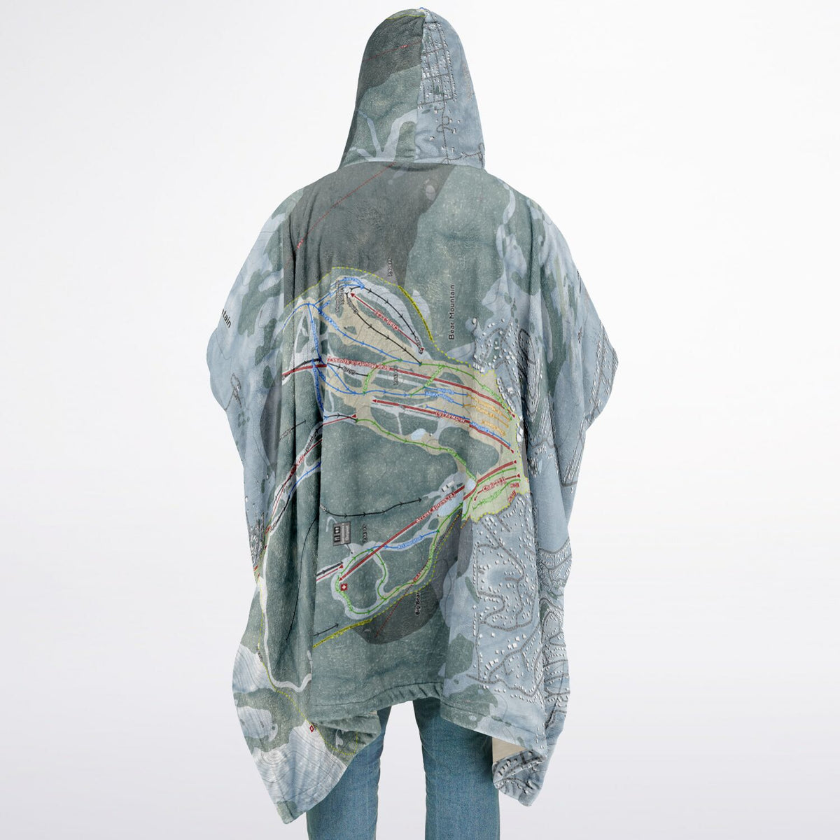 Big Bear Mountain, California Ski Resort Map Flannel Blanket Poncho