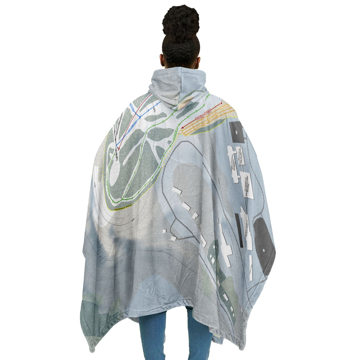 Mt Zion, Michigan Ski Resort Map Flannel Blanket Poncho