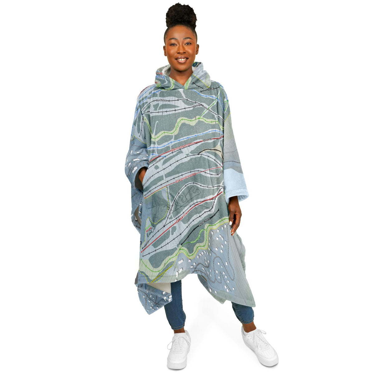 Sommet Saint-Sauveur, Quebec Ski Resort Map Flannel Blanket Poncho