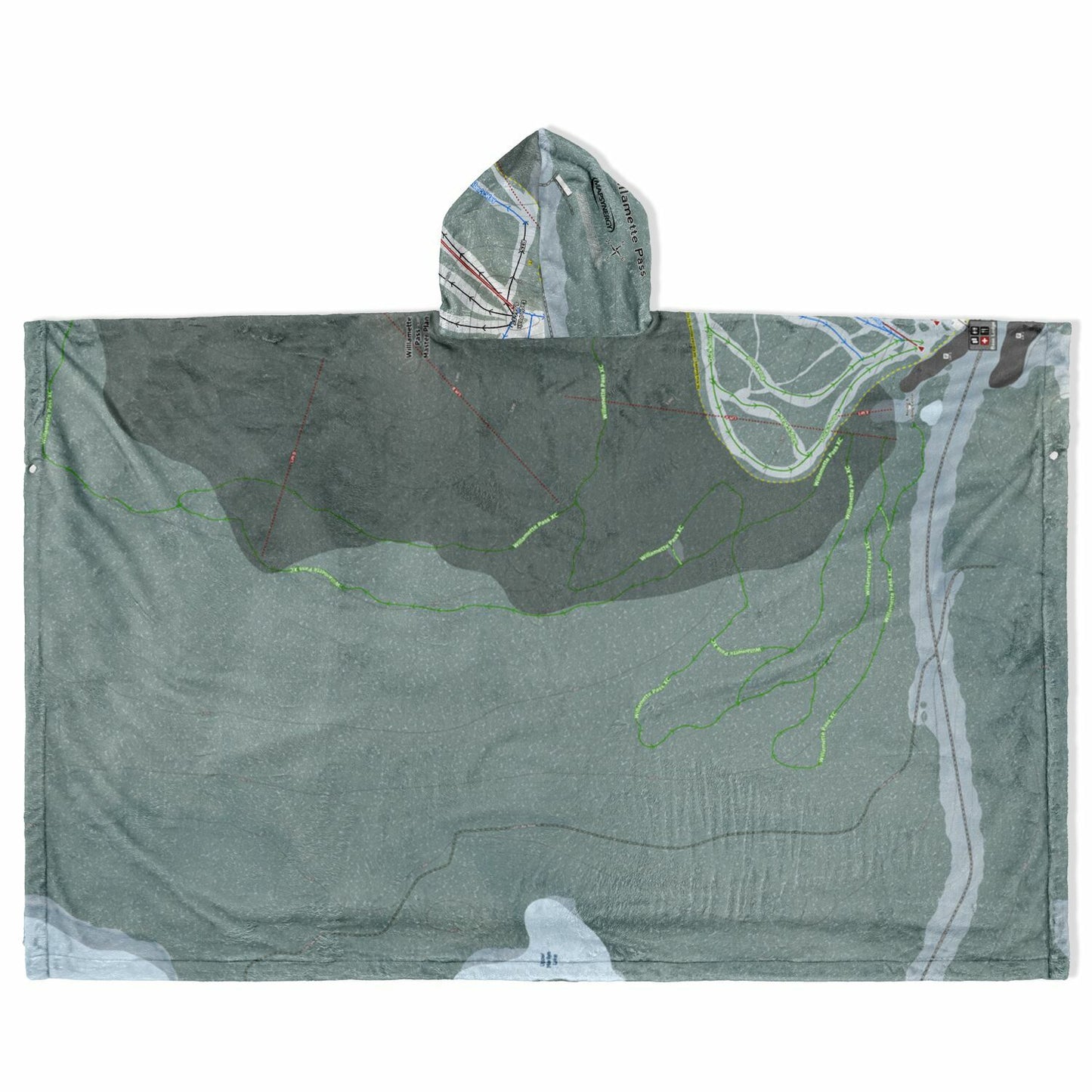 Willamette Pass, Oregon Ski Resort Map Flannel Blanket Poncho
