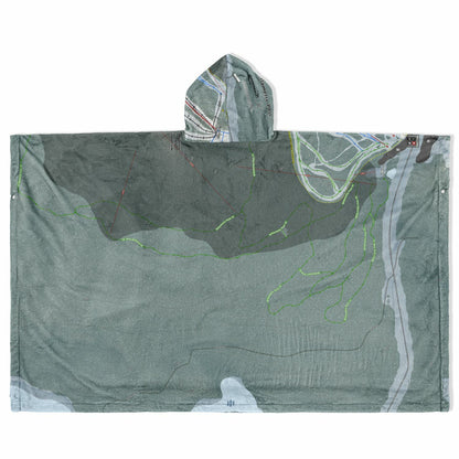 Willamette Pass, Oregon Ski Resort Map Flannel Blanket Poncho