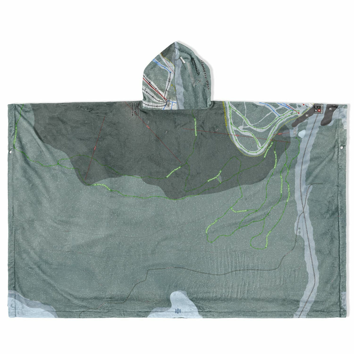 Willamette Pass, Oregon Ski Resort Map Flannel Blanket Poncho