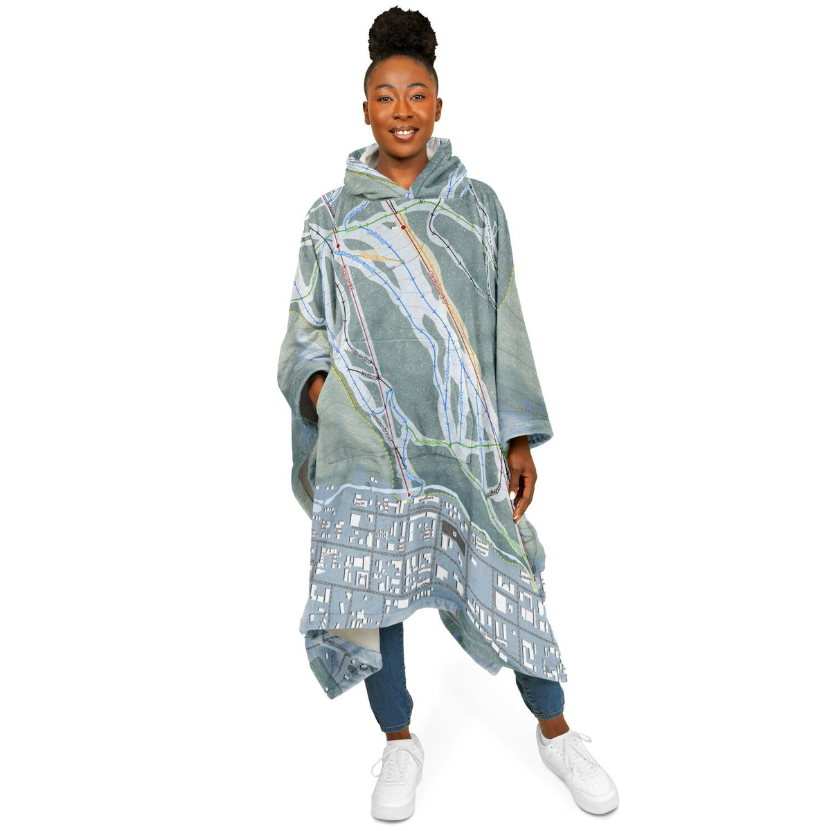 Red River, New Mexico Ski Resort Map Flannel Blanket Poncho