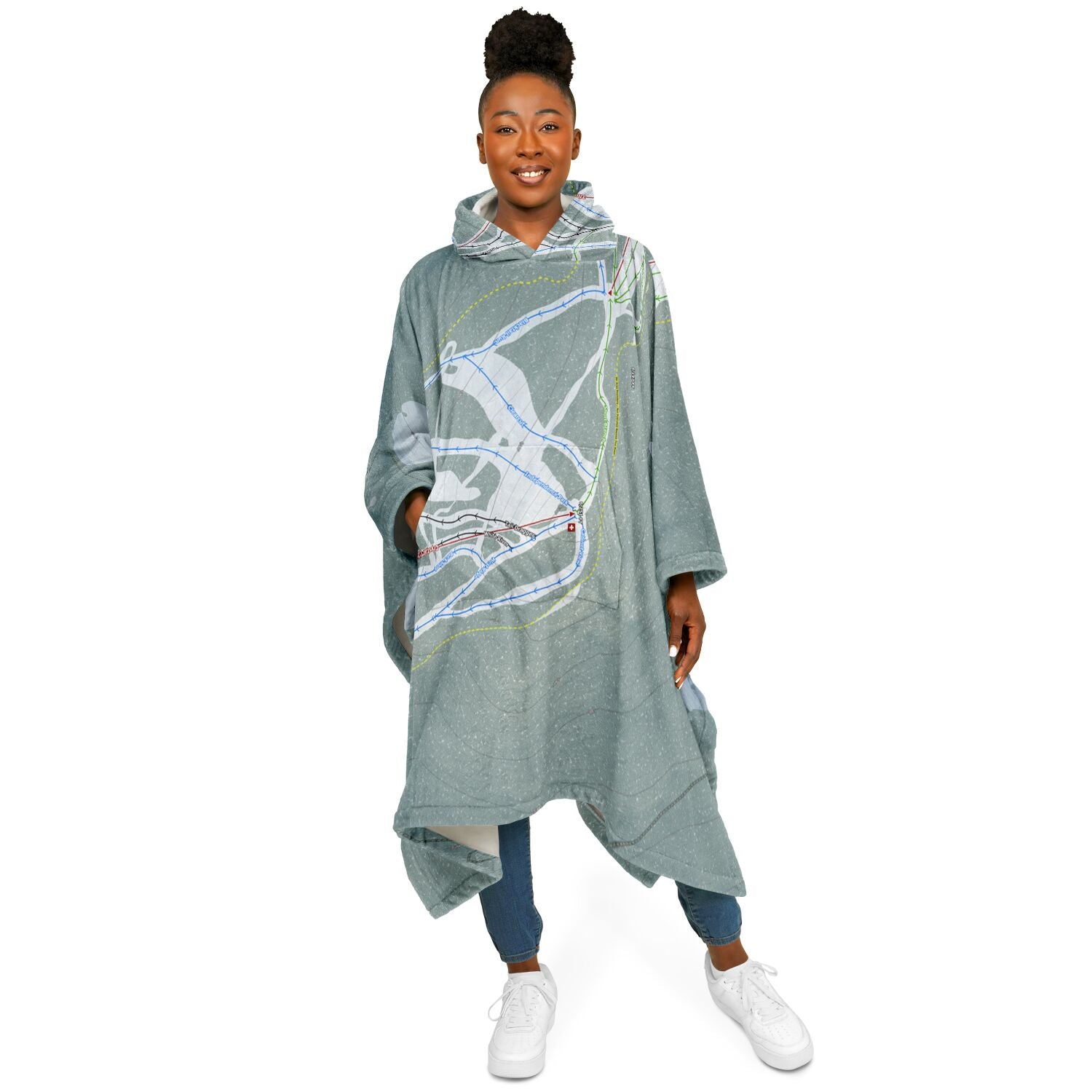 Blacktail Mountain, Montana Ski Resort Map Flannel Blanket Poncho