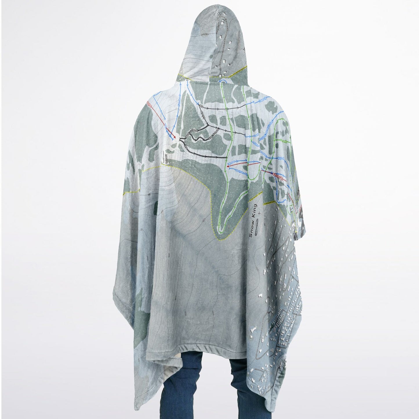 Snow King, Wyoming Ski Resort Map Flannel Blanket Poncho