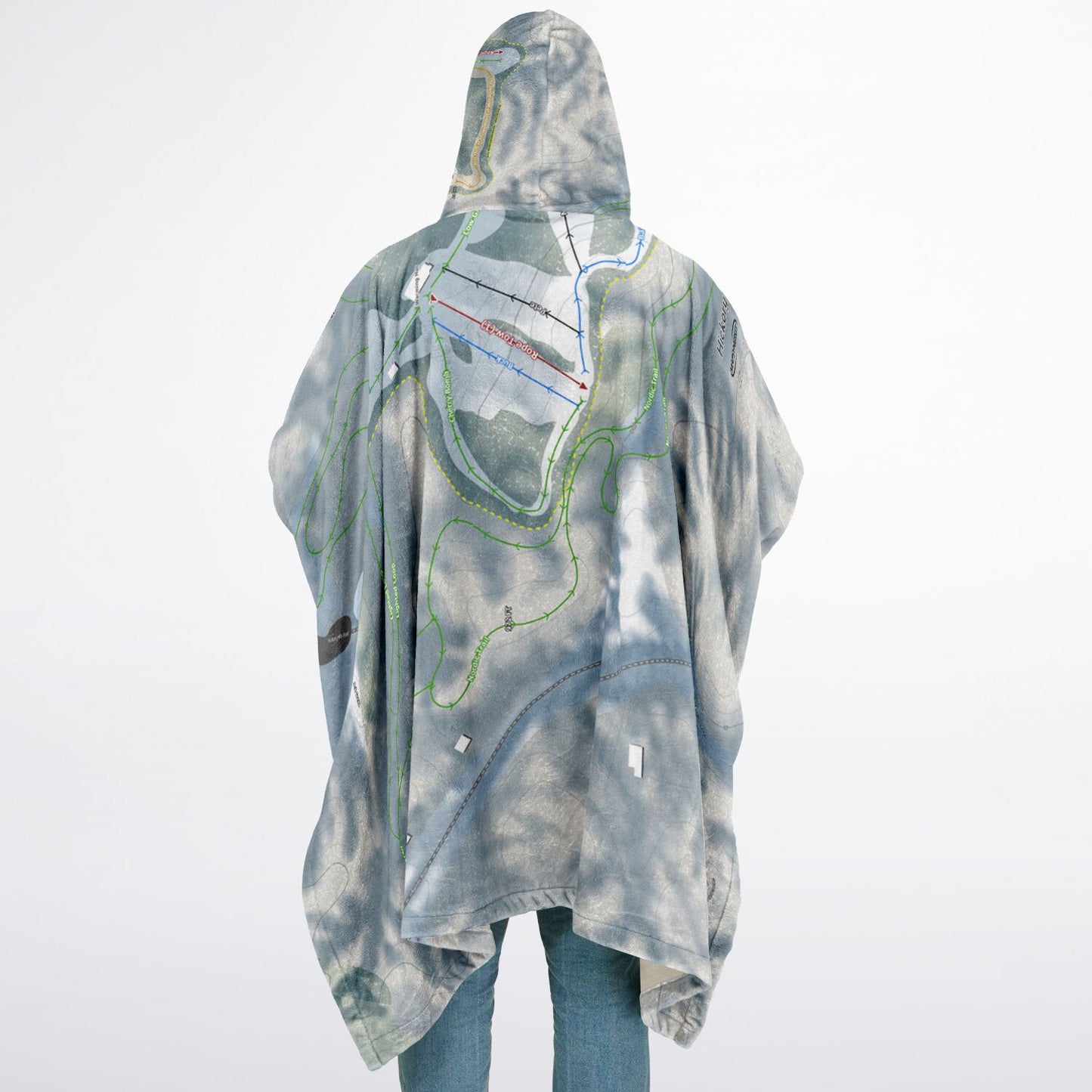 Hickory Hills, Michigan Ski Resort Map Flannel Blanket Poncho