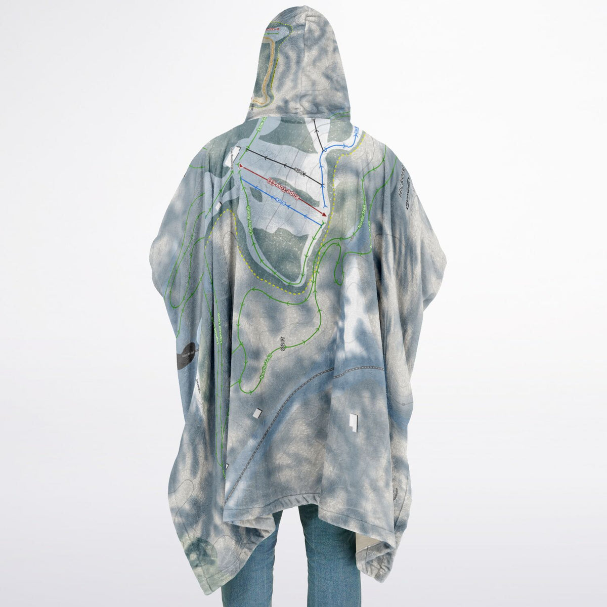 Hickory Hills, Michigan Ski Resort Map Flannel Blanket Poncho