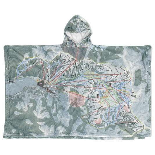 Palisades Tahoe, California Ski Resort Map Flannel Blanket Poncho