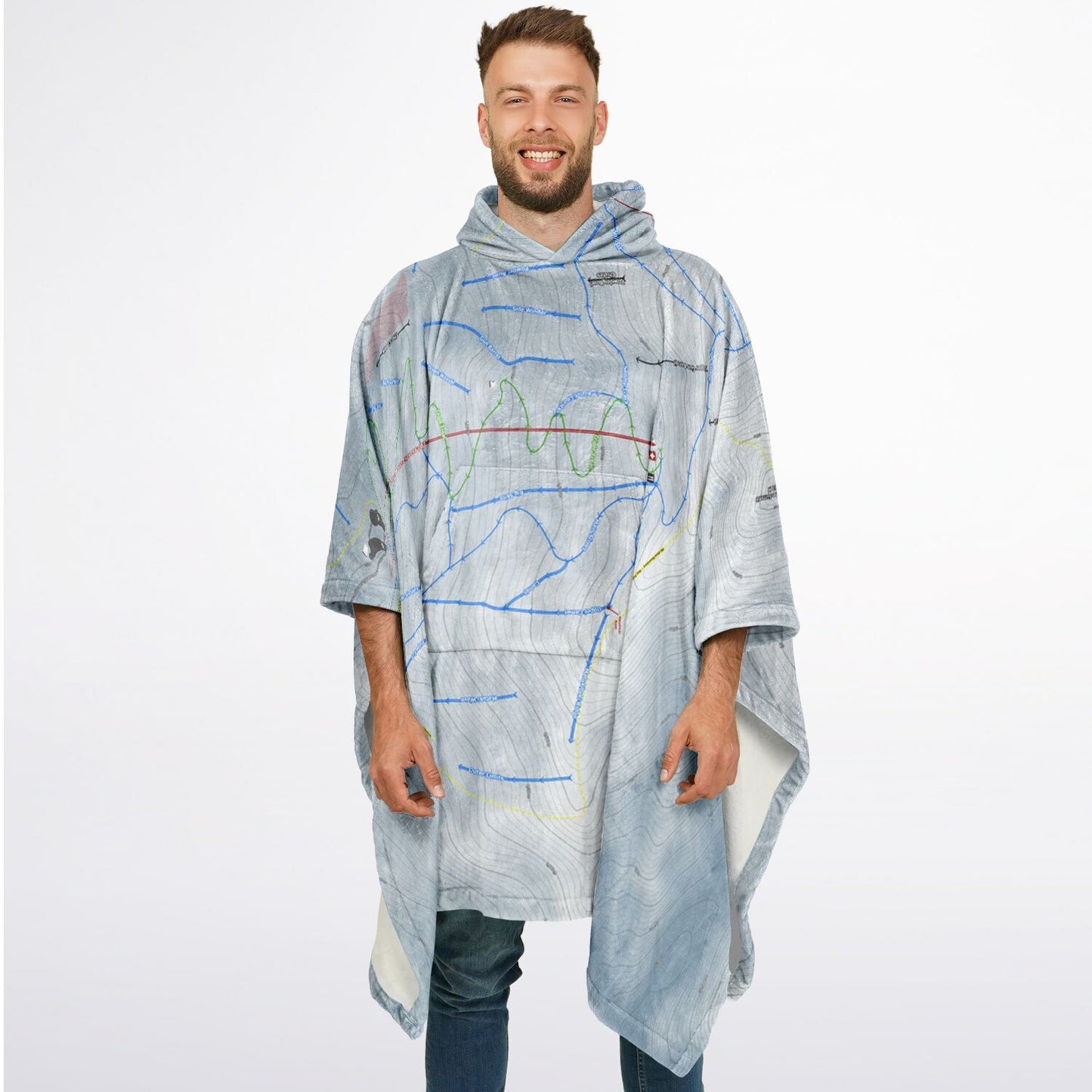 Treble Cone, New Zealand Ski Resort Map Flannel Blanket Poncho - Powderaddicts