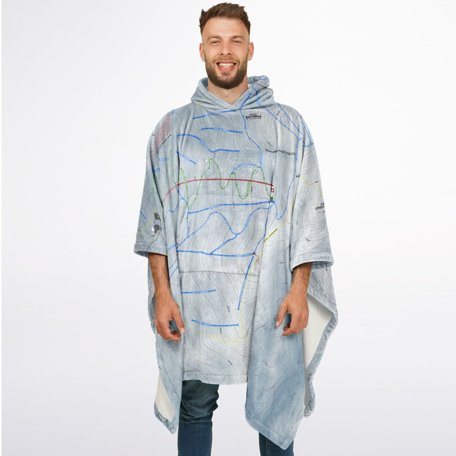 Treble Cone, New Zealand Ski Resort Map Flannel Blanket Poncho - Powderaddicts