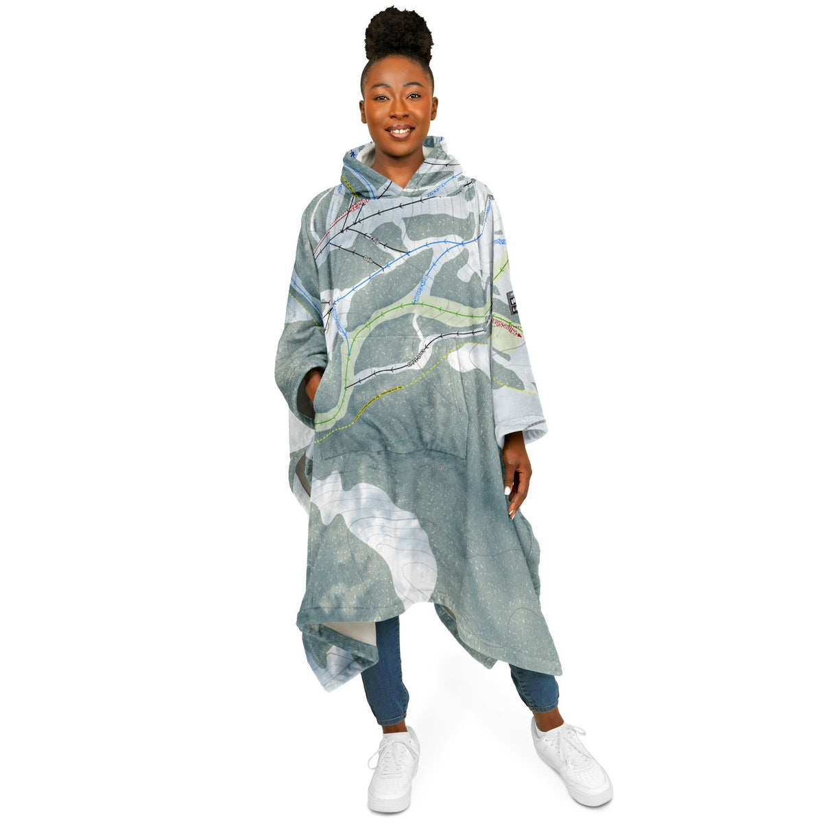 Hogadon, Wyoming Ski Resort Map Flannel Blanket Poncho