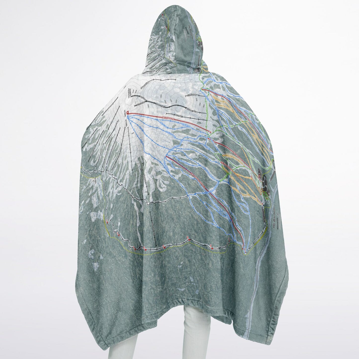 Mt Bachelor, Oregon Ski Resort Map Flannel Blanket Poncho
