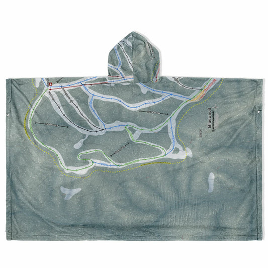 Bluewood, Washington Ski Resort Map Flannel Blanket Poncho