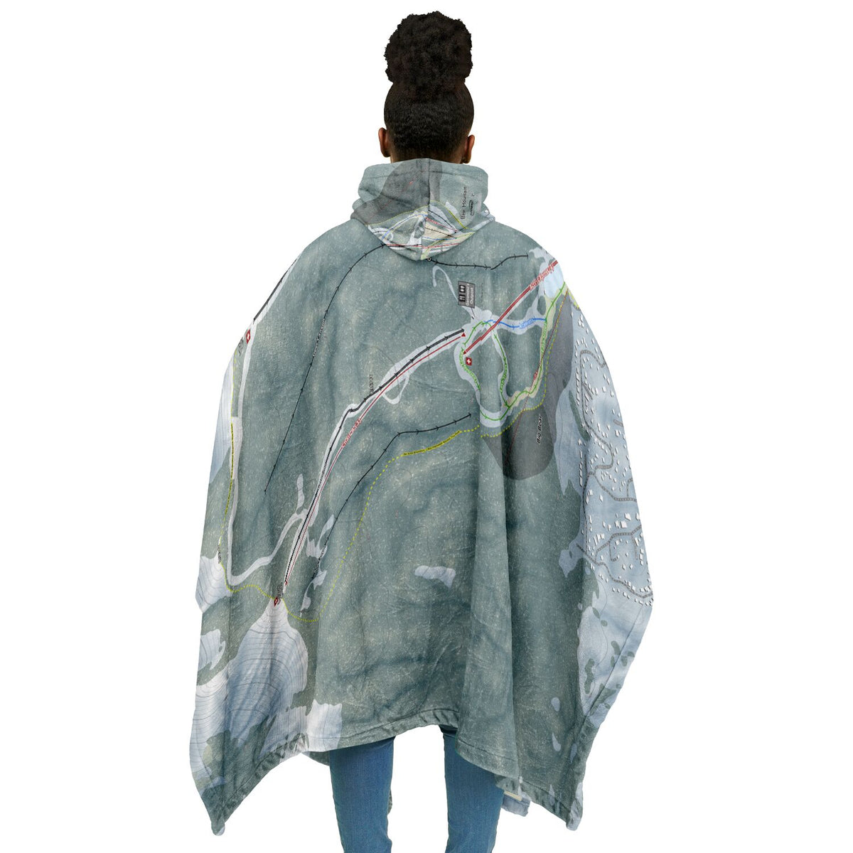 Bear Mountain, California Ski Resort Map Flannel Blanket Poncho