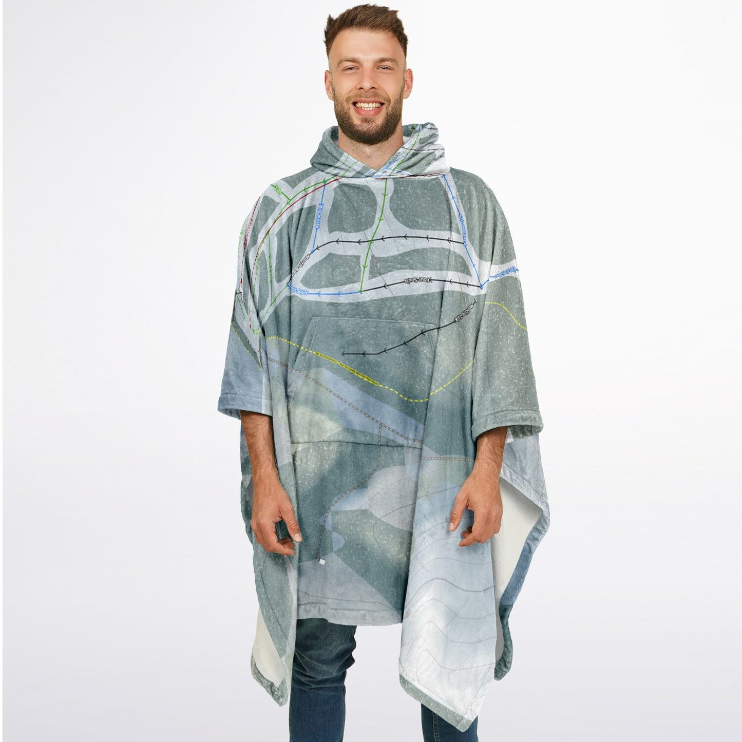 Bear Paw, Montana Ski Resort Map Flannel Blanket Poncho