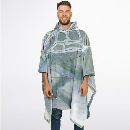 Bear Paw, Montana Ski Resort Map Flannel Blanket Poncho