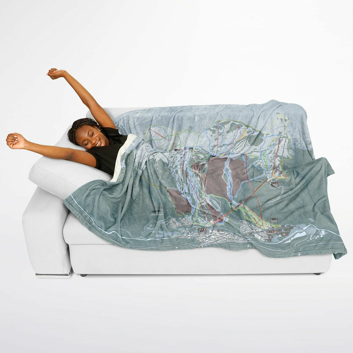 Thredbo, Australia Ski Resort Map Flannel Blanket Poncho