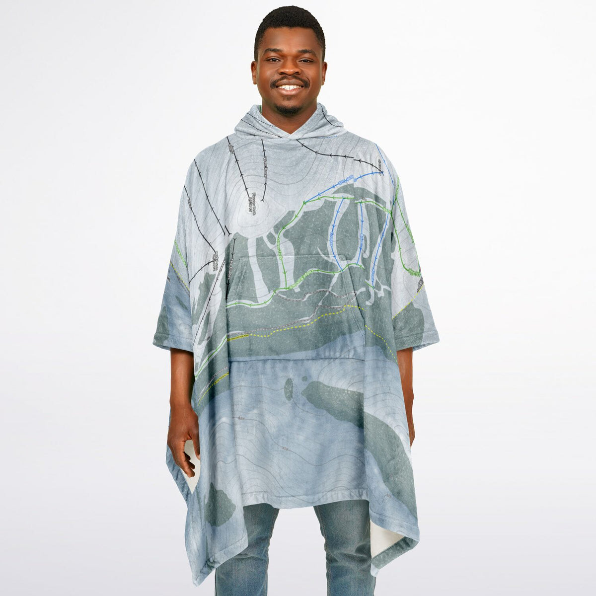 Soldier Mountain, Idaho Ski Resort Map Flannel Blanket Poncho