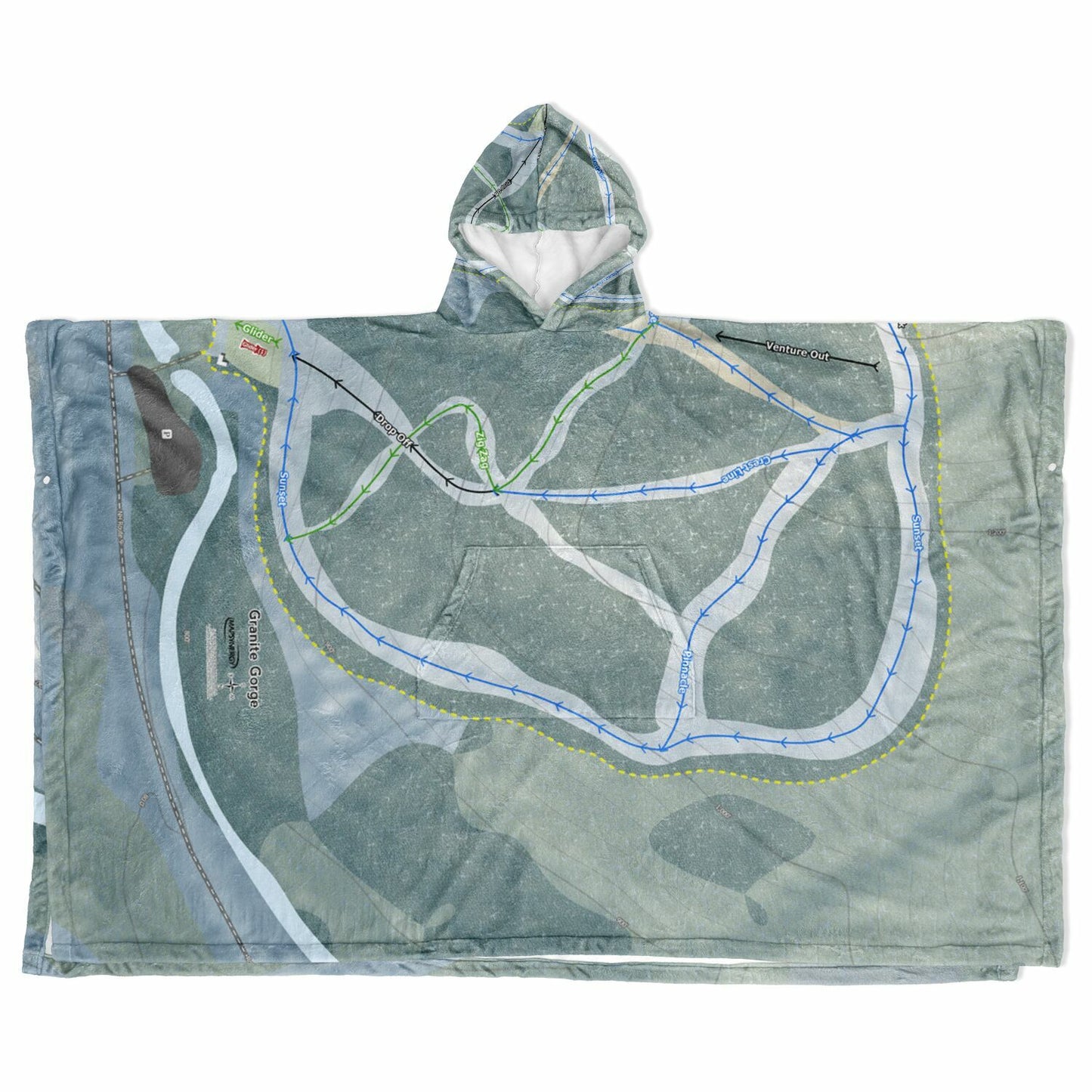 Granite Gorge, New Hampshire Ski Resort Map Flannel Blanket Poncho