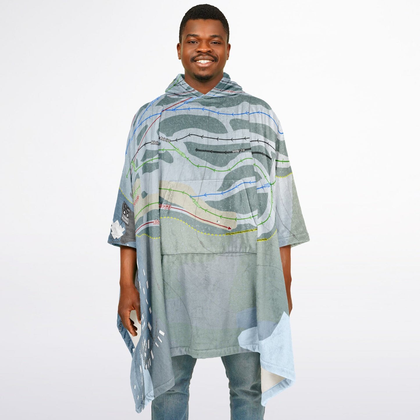 Belle Neige, Quebec Ski Resort Map Flannel Blanket Poncho