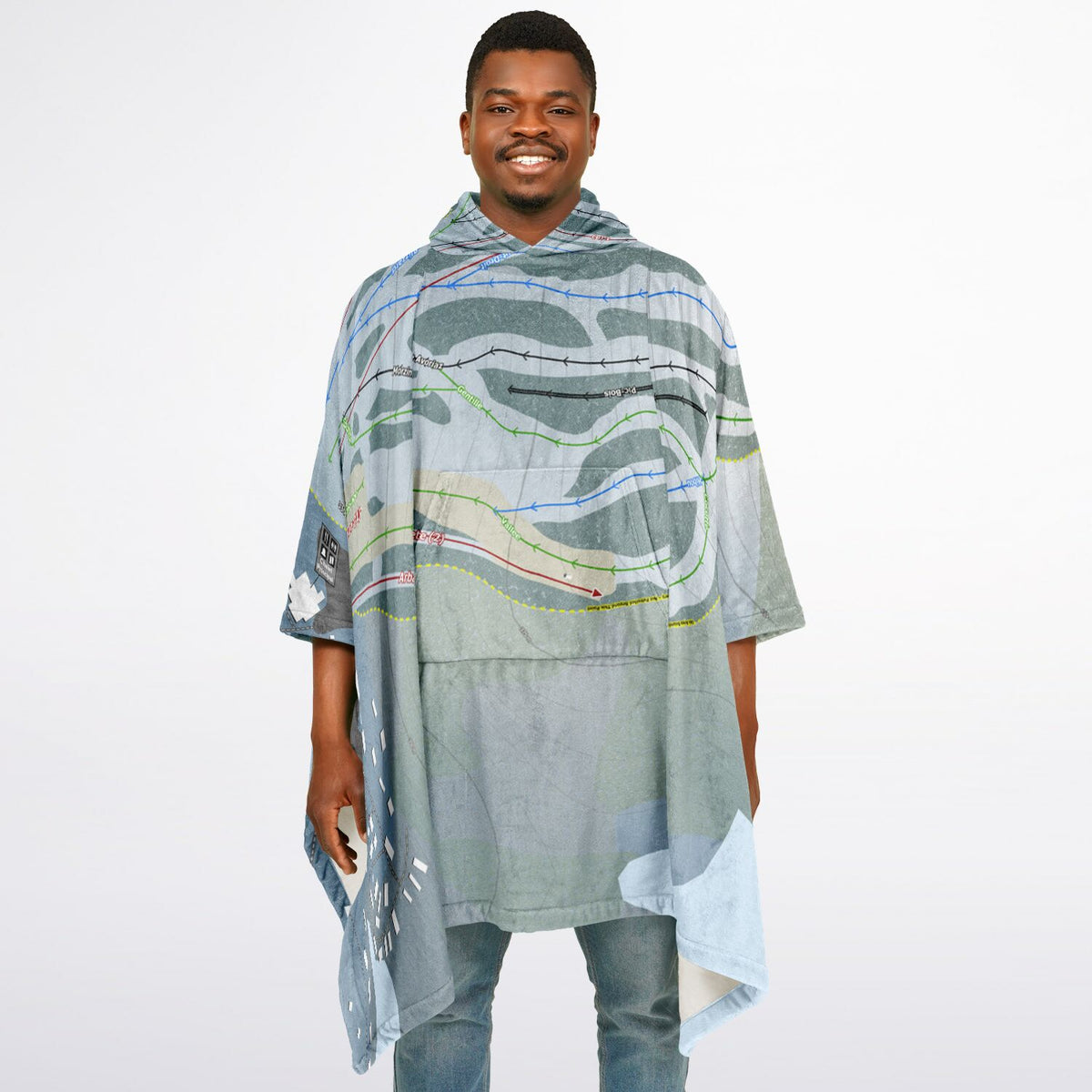 Belle Neige, Quebec Ski Resort Map Flannel Blanket Poncho