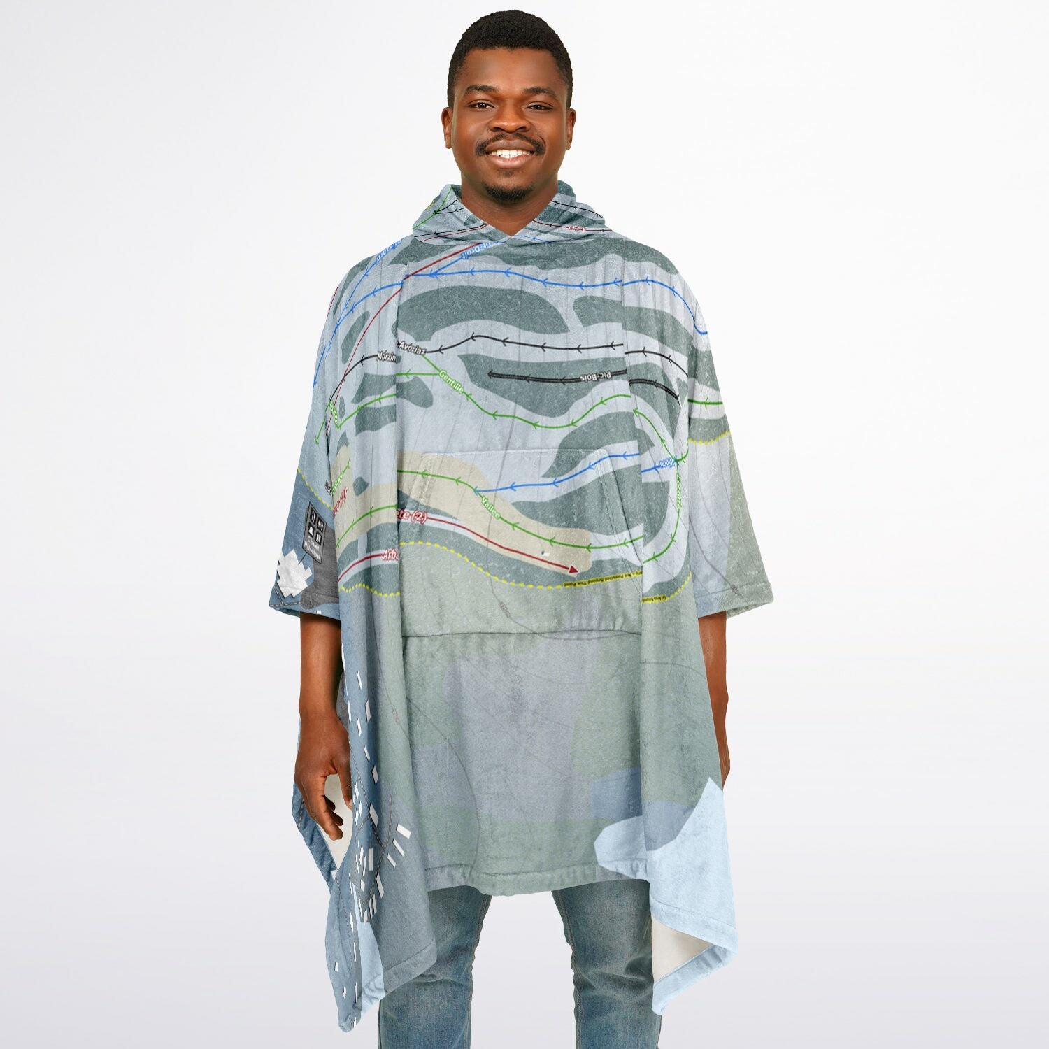 Belle Neige, Quebec Ski Resort Map Flannel Blanket Poncho