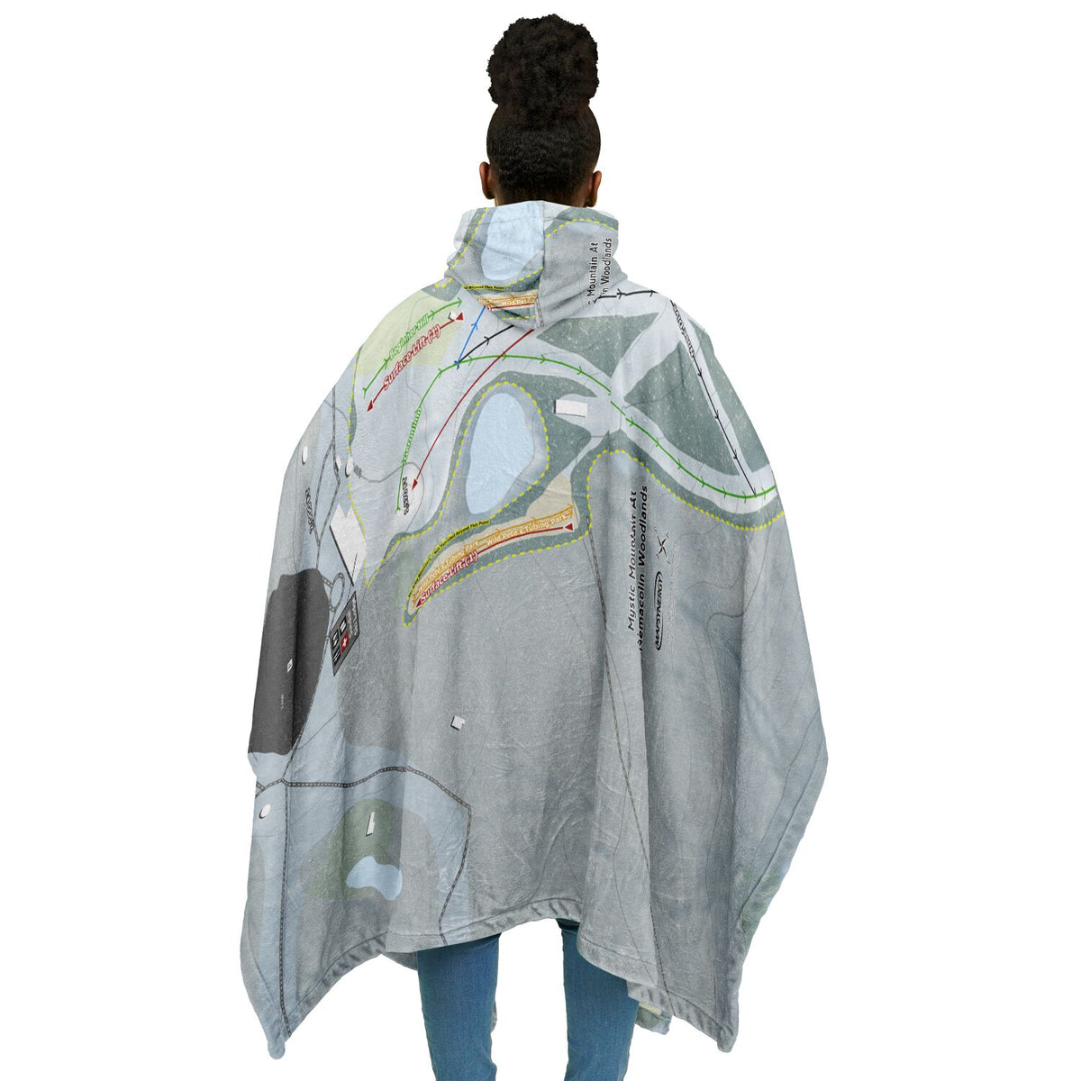 Mystic Mountain Nemacolin, Pennsylvania Ski Resort Map Flannel Blanket Poncho