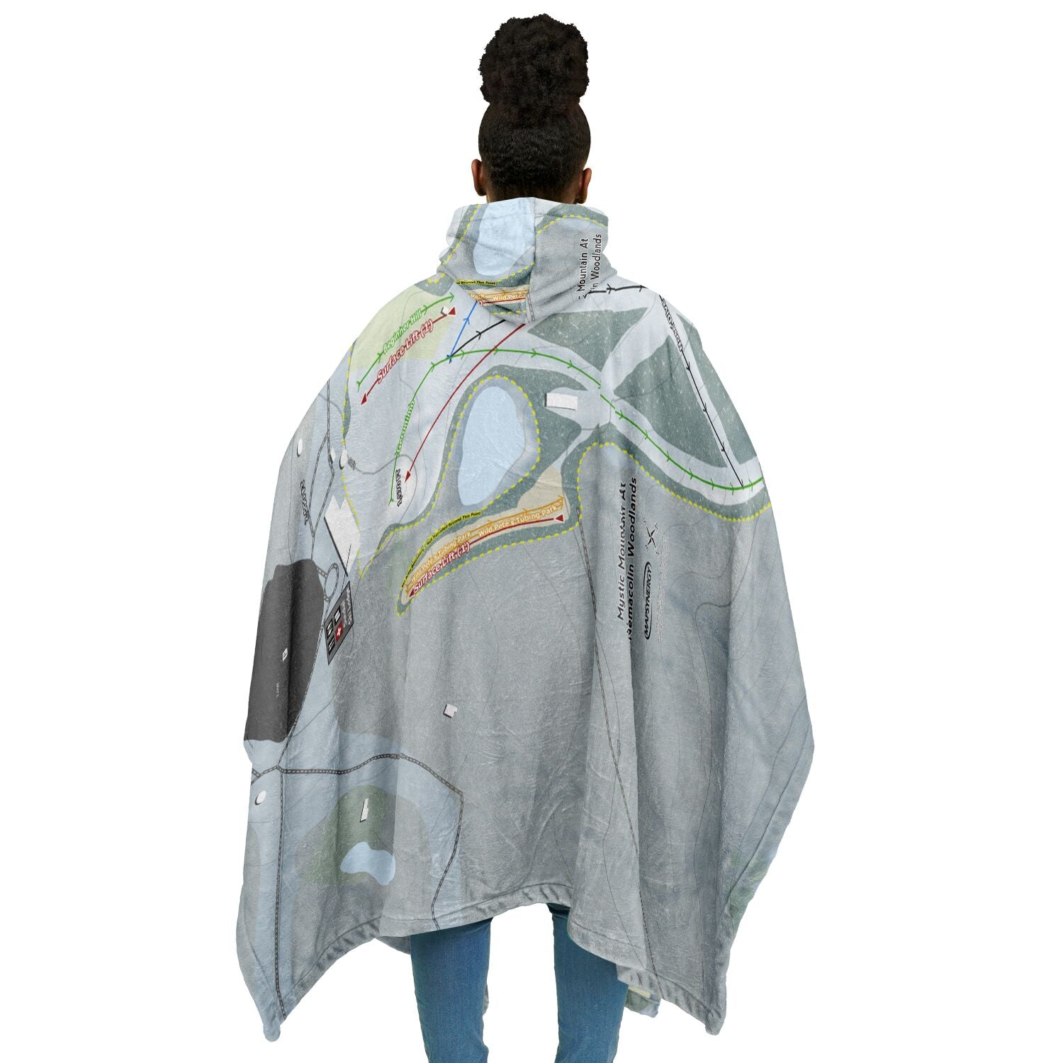 Mystic Mountain Nemacolin, Pennsylvania Ski Resort Map Flannel Blanket Poncho