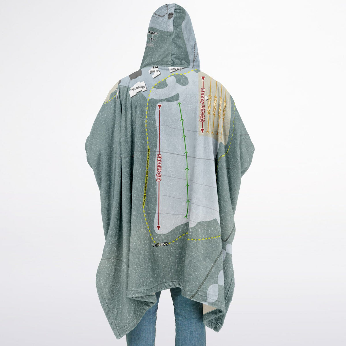 Granlibakken, California Ski Resort Map Flannel Blanket Poncho