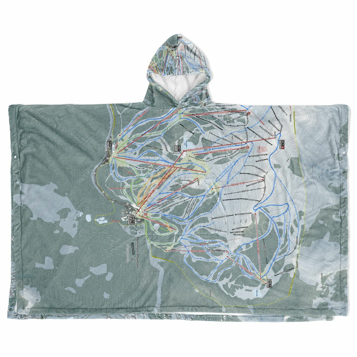 Mammoth Mountain, California Ski Resort Map Flannel Blanket Poncho