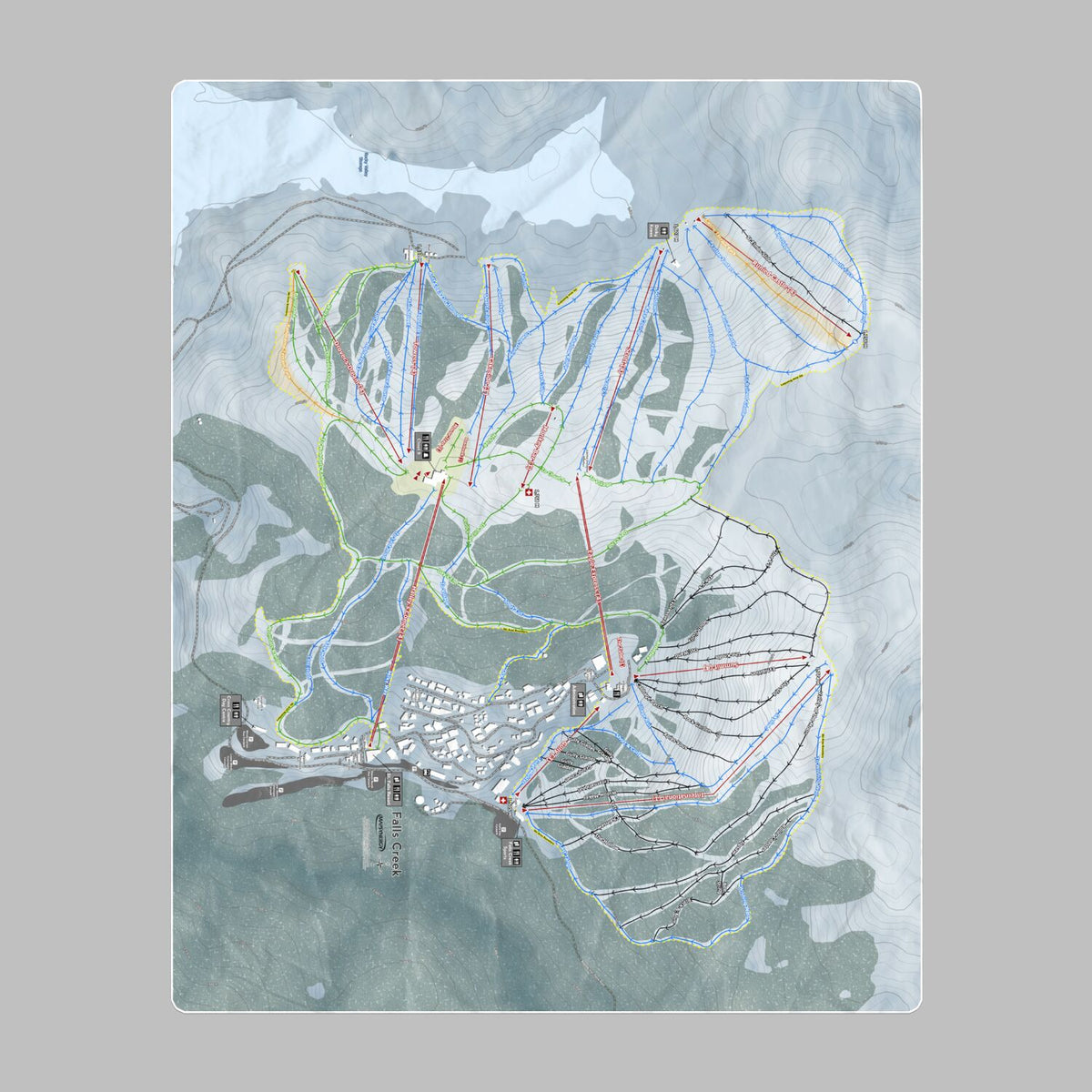 Falls Creek, Australia Ski Resort Map Printed Beach Towel