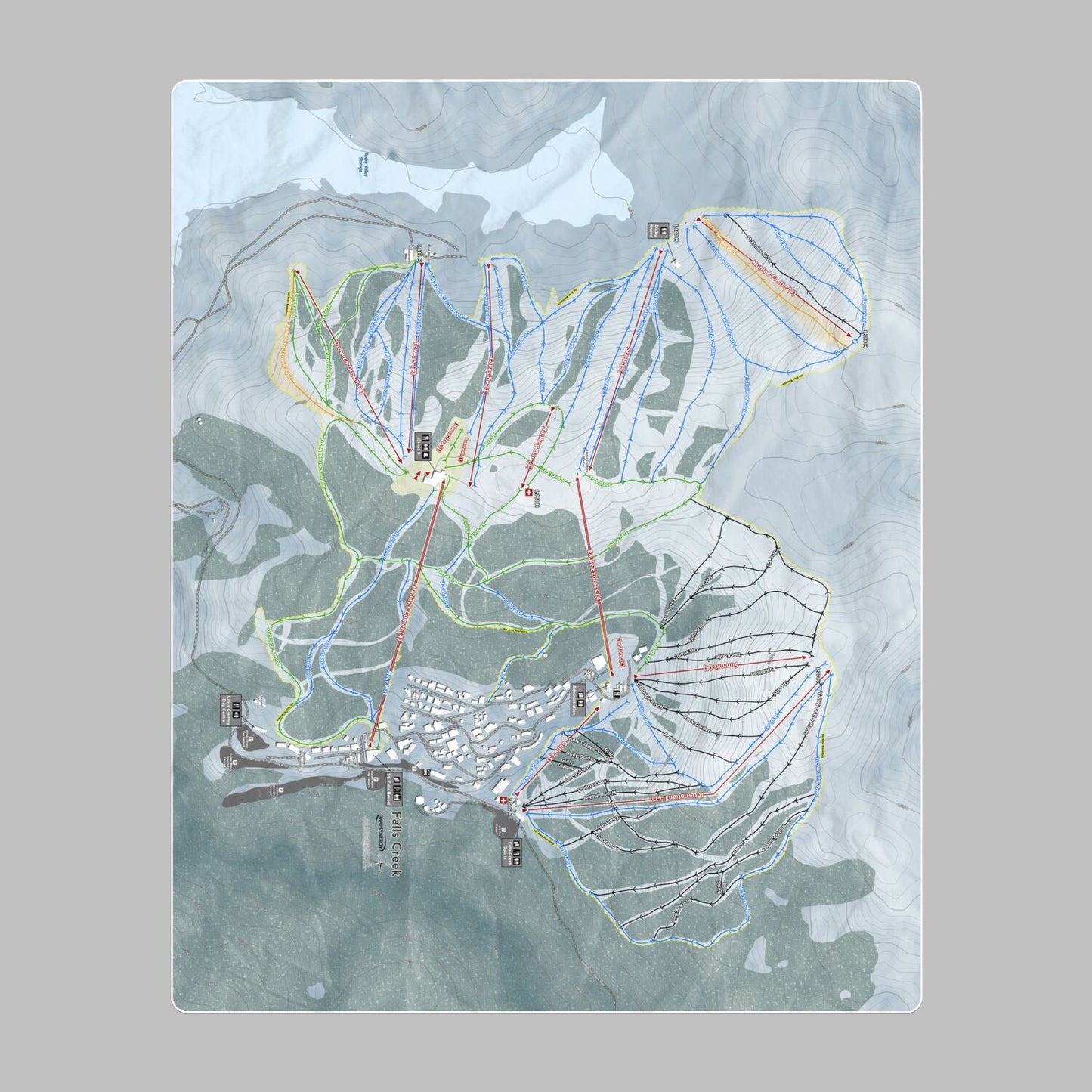 Falls Creek, Australia Ski Resort Map Printed Beach Towel