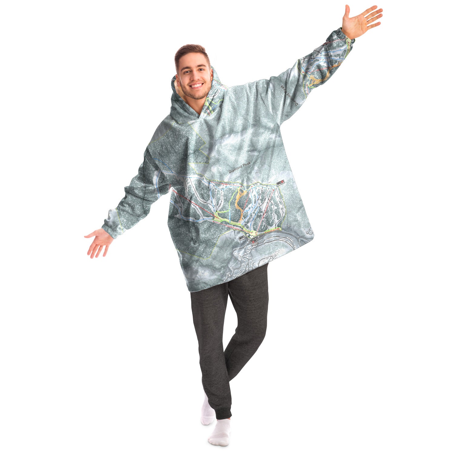 Diamond Peak, Nevada Ski Trail Map - Snug Hoodie - Powderaddicts