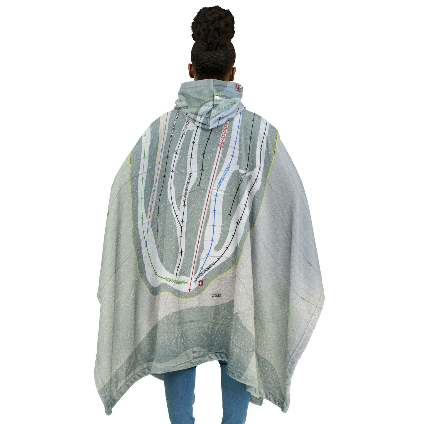 Centre De Plein Air Cap-Chat, Quebec Ski Resort Map Flannel Blanket Poncho