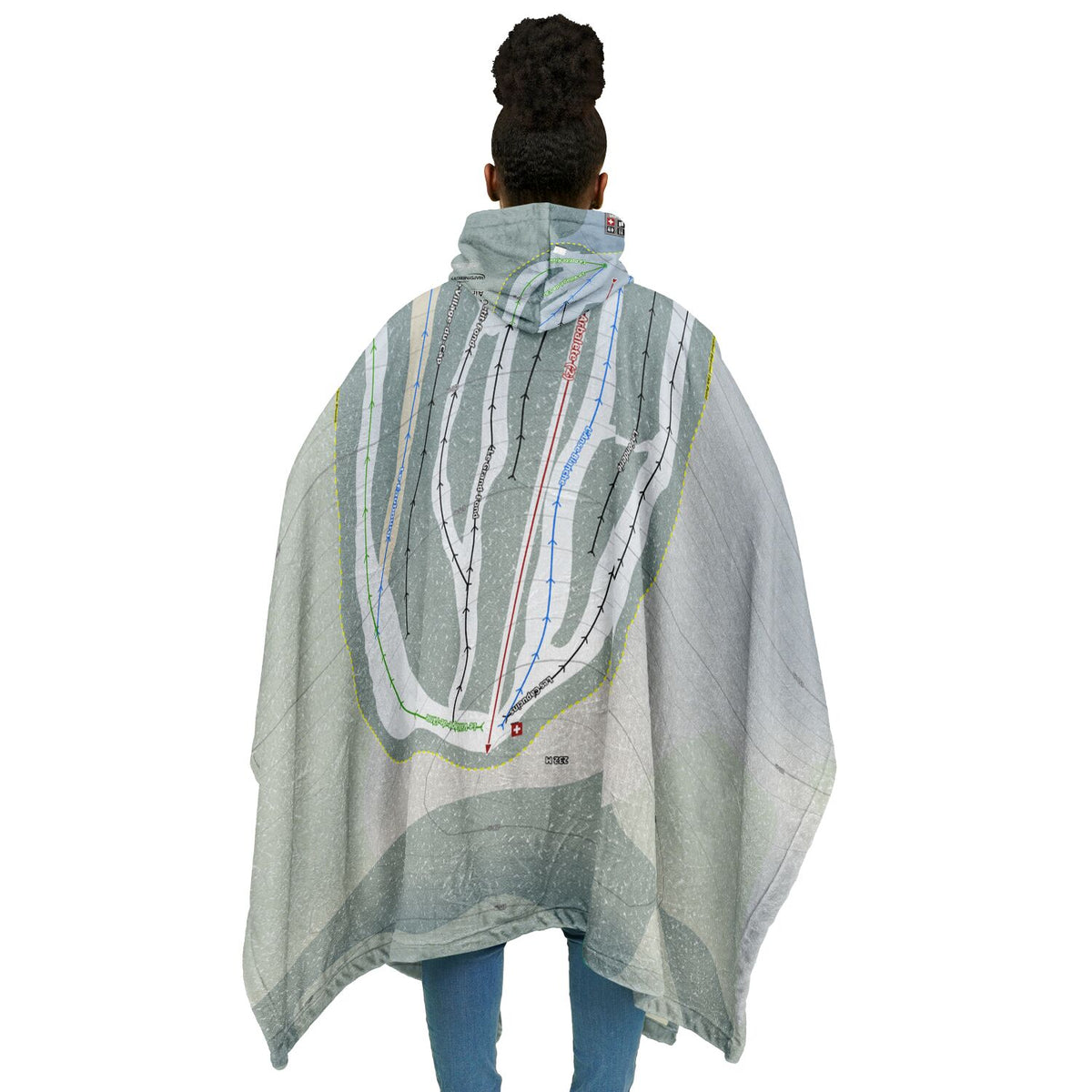 Centre De Plein Air Cap-Chat, Quebec Ski Resort Map Flannel Blanket Poncho