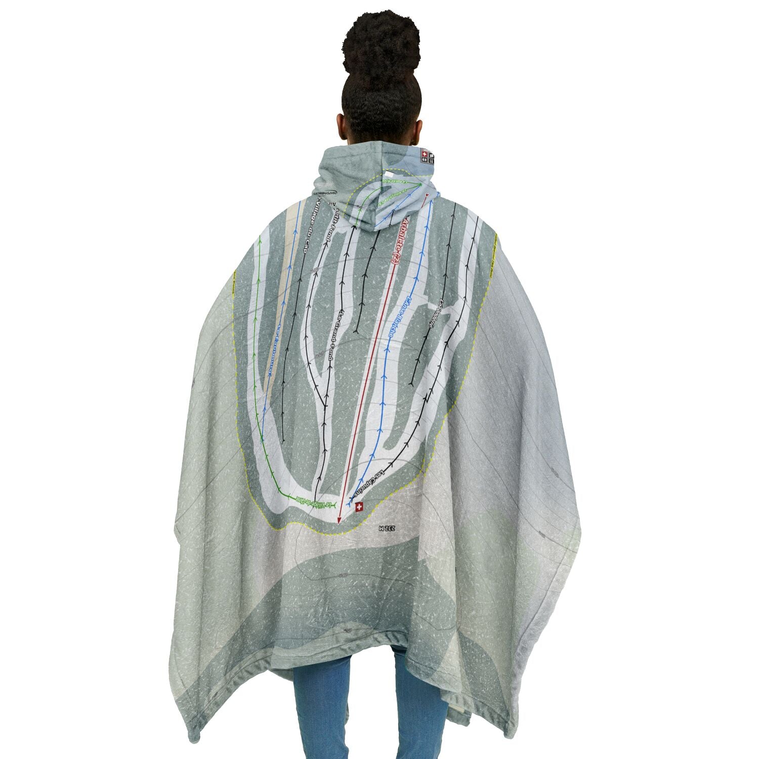 Centre De Plein Air Cap-Chat, Quebec Ski Resort Map Flannel Blanket Poncho