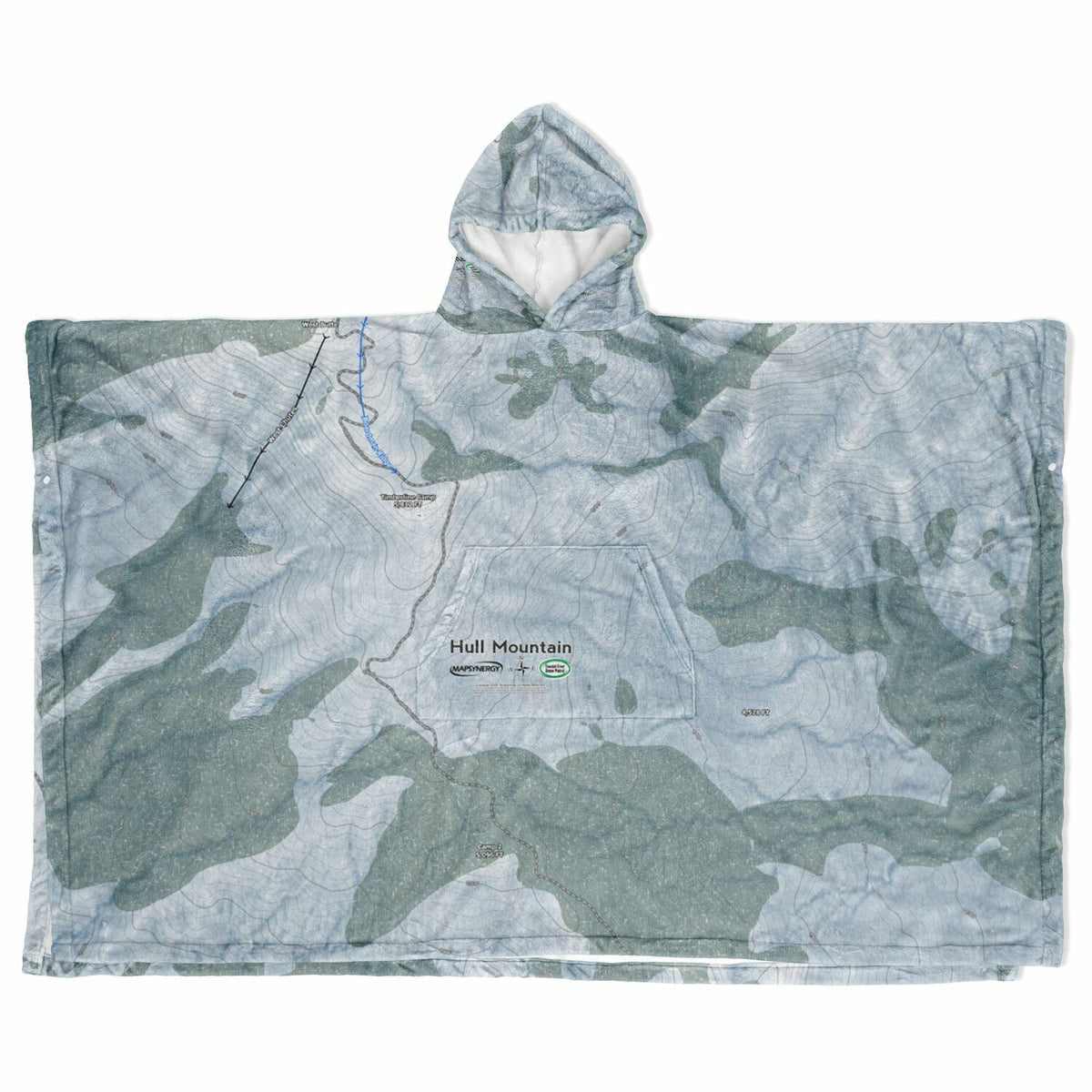 Hull Mountain, California Ski Resort Map Flannel Blanket Poncho