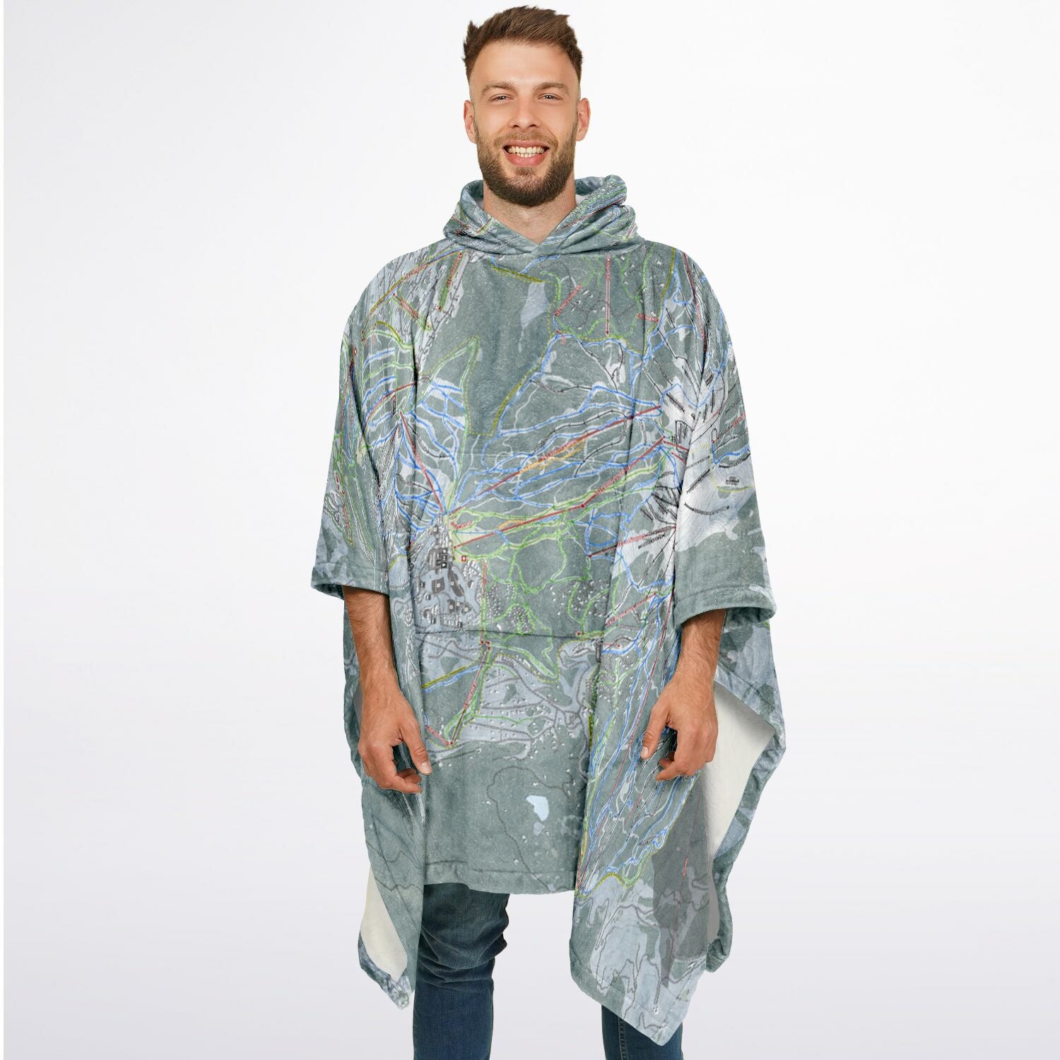 Big Sky, Montana Ski Resort Map Flannel Blanket Poncho