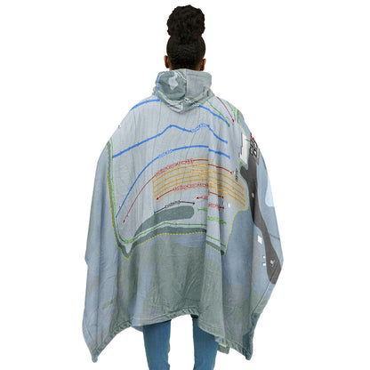 Hillberg, Alaska Ski Resort Map Flannel Blanket Poncho