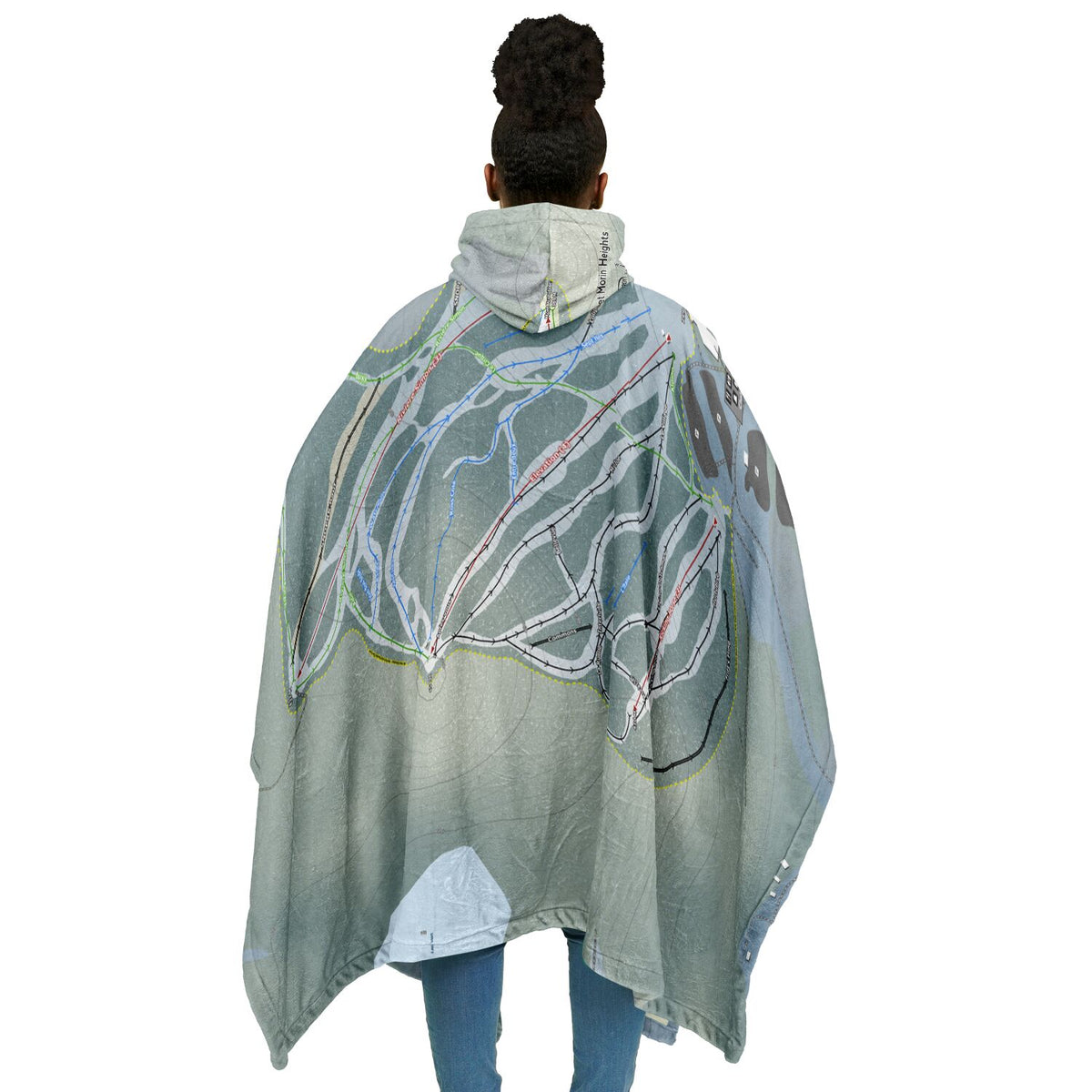 Sommet Morin Heights, Quebec Ski Resort Map Flannel Blanket Poncho
