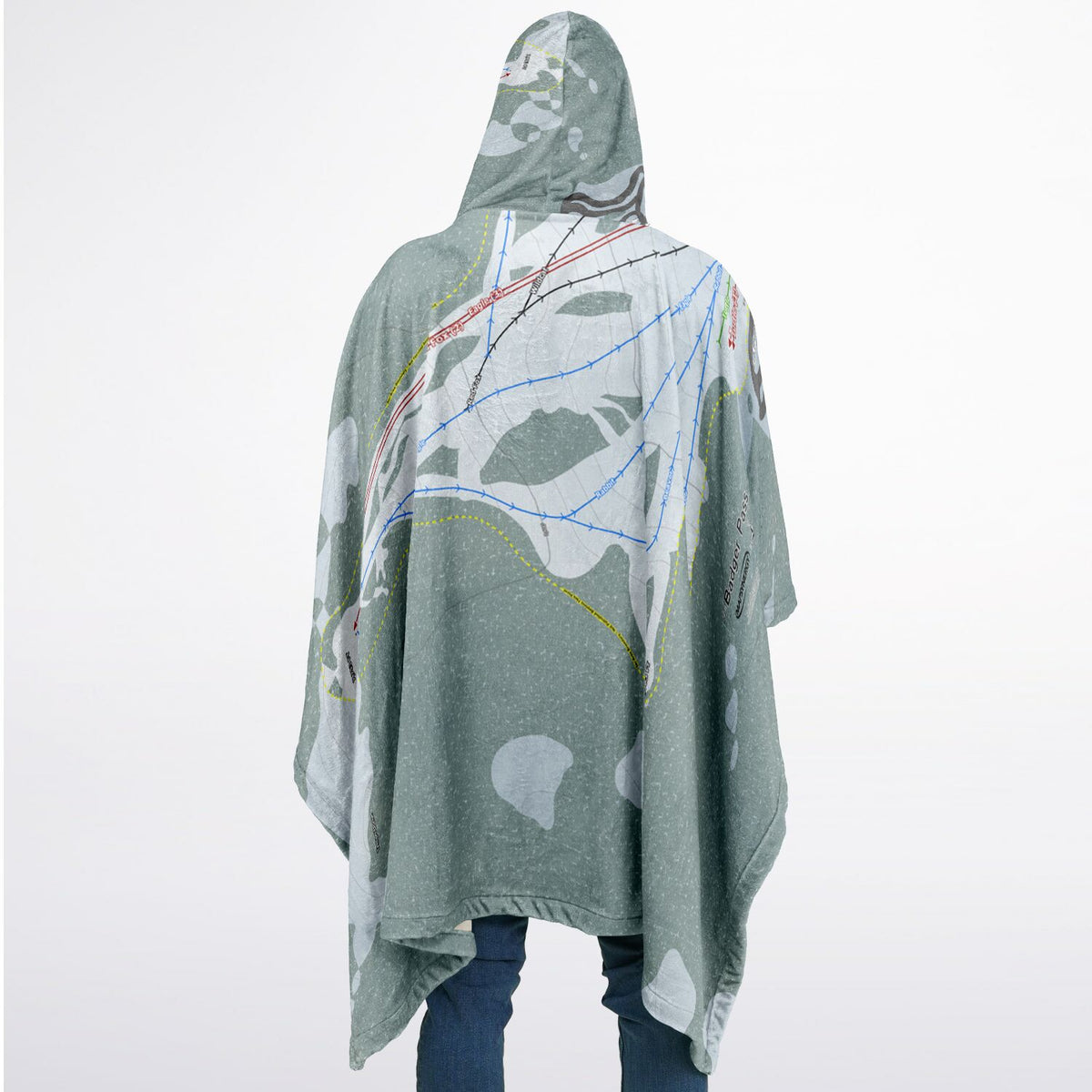 Badger Pass, California Ski Resort Map Flannel Blanket Poncho