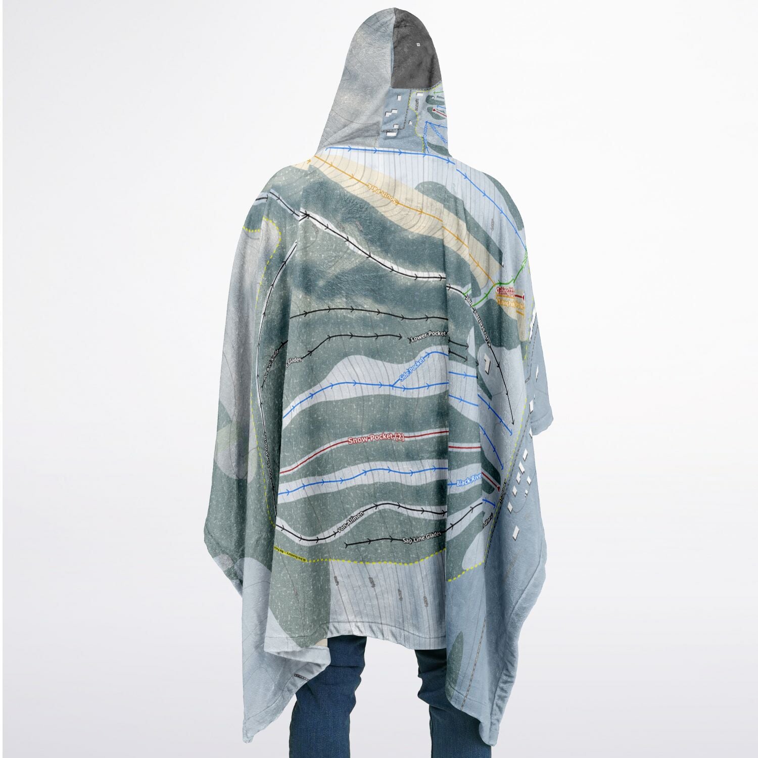 Snow Ridge, New York Ski Resort Map Flannel Blanket Poncho