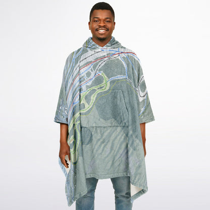 Pleasant Mountain, Maine Ski Resort Map Flannel Blanket Poncho