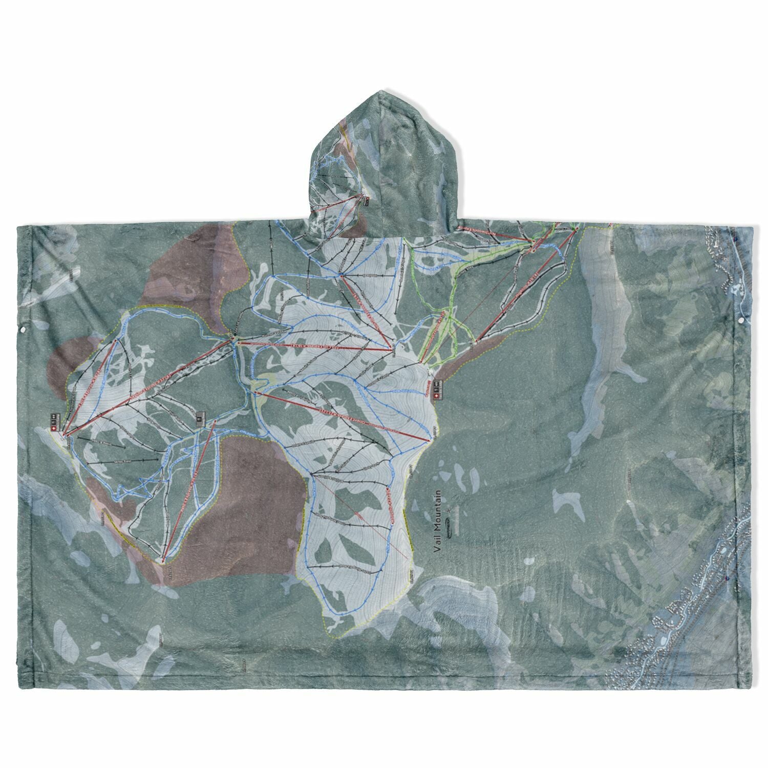 Vail, Colorado Ski Resort Map Flannel Blanket Poncho