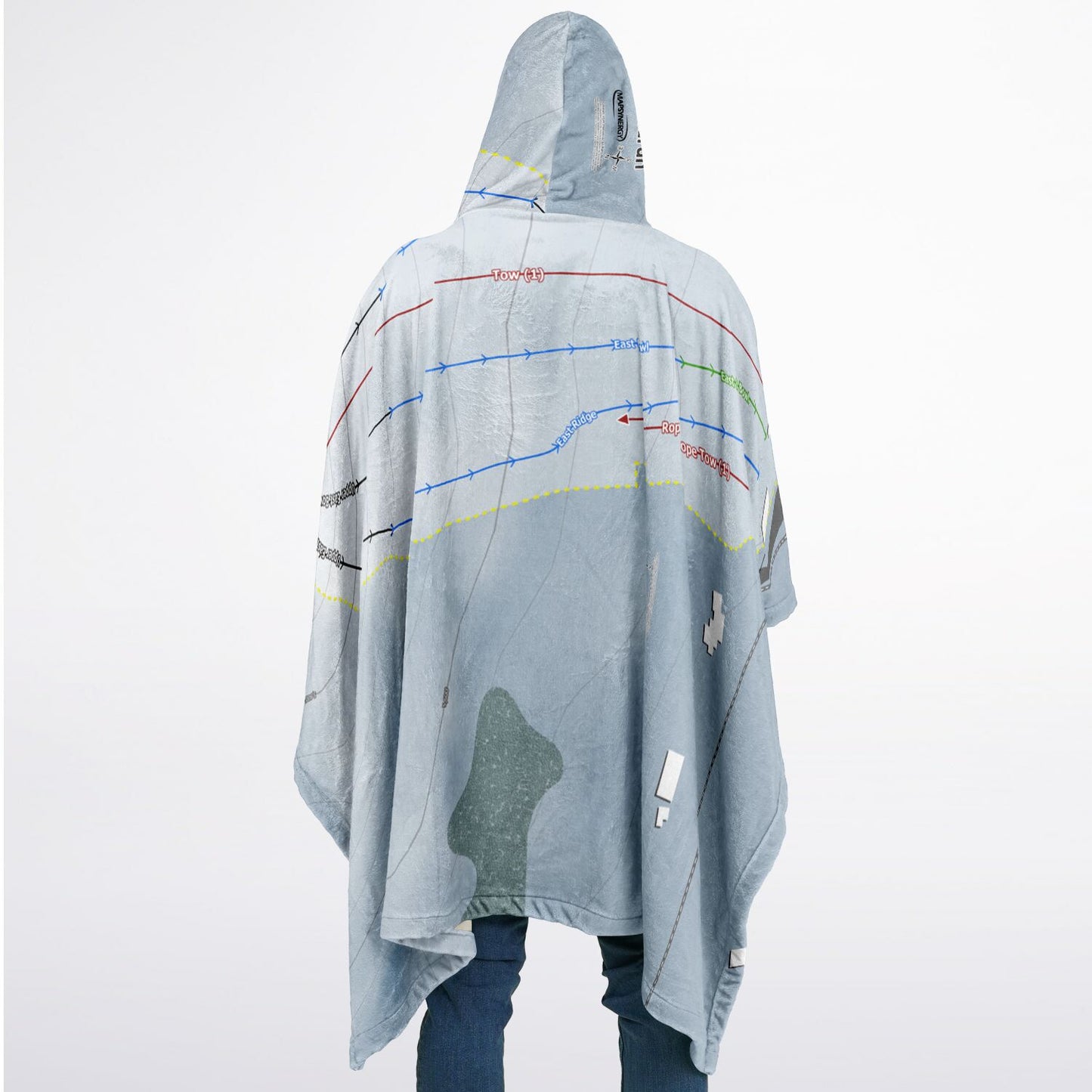 Rotarun, Idaho Ski Resort Map Flannel Blanket Poncho
