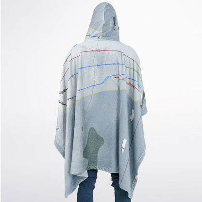 Rotarun, Idaho Ski Resort Map Flannel Blanket Poncho