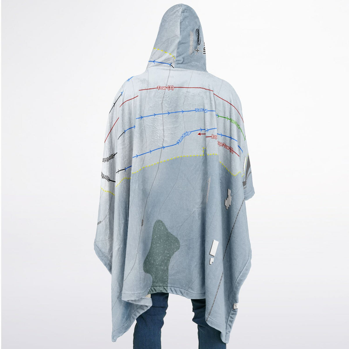 Rotarun, Idaho Ski Resort Map Flannel Blanket Poncho