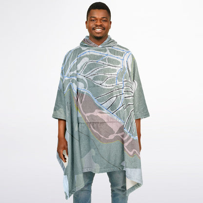 Mt Timothy, British Columbia Ski Resort Map Flannel Blanket Poncho